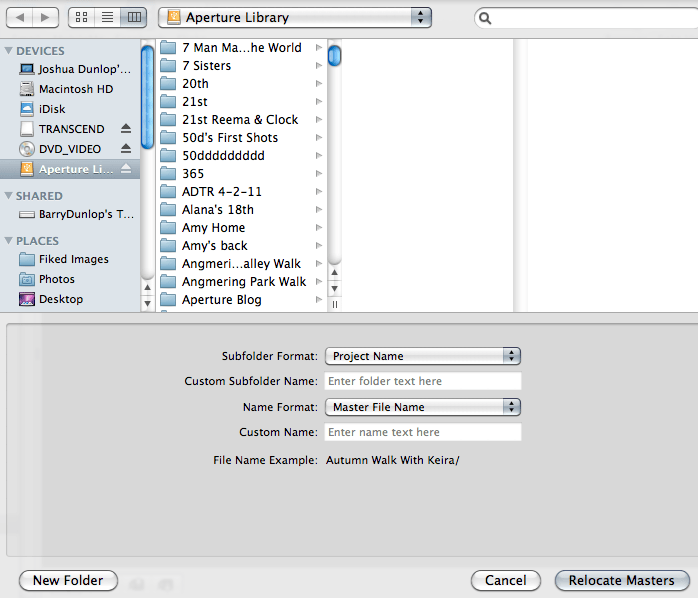 Скриншот организационной настройки библиотеки Aperture с определенными папками в ней