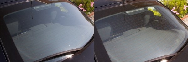 сравнение изображений по удалению отражений из окна автомобиля с помощью поляризационного фильтра