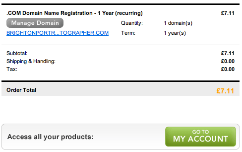 Снимок экрана покупки доменного имени
