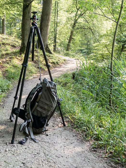 Штативы для пейзажной фотографии: Пример штатива, утяжеленного с помощью тарзанки и рюкзака
