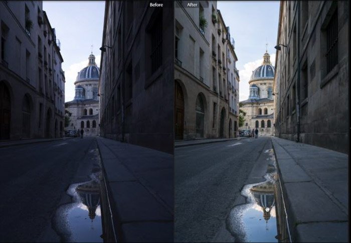 Показываю фотографию улицы до и после с использованием бесплатных пресетов Lightroom - Street View
