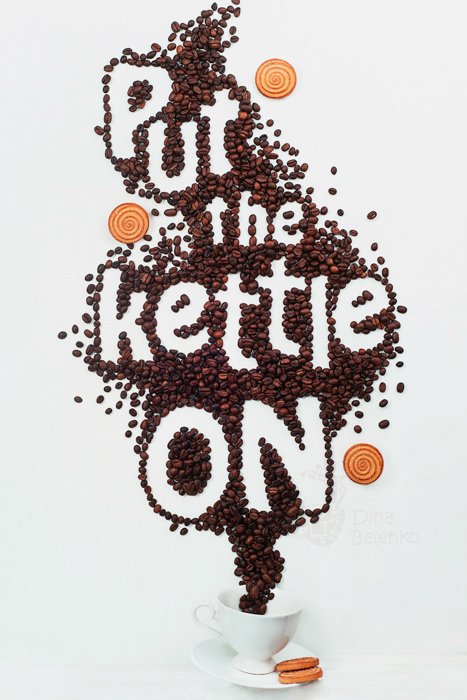 creative food typography using coffee beans 