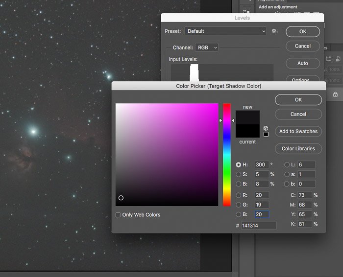 post processing astrophotography screenshot color picker