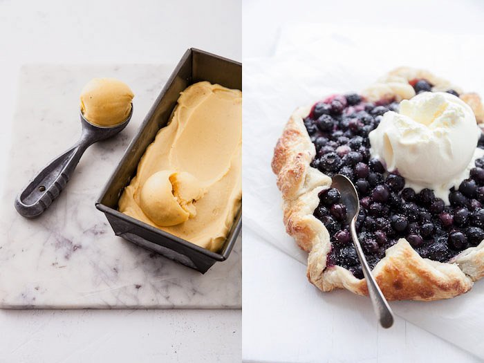 food styling image of ice cream and a blueberry pie