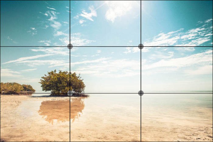 rule of thirds grid over a travel pictures of the beach