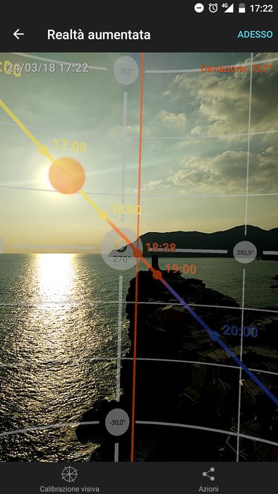 Солнечный путь как видно в разделе дополненной реальности мобильного приложения PhotoPills. 