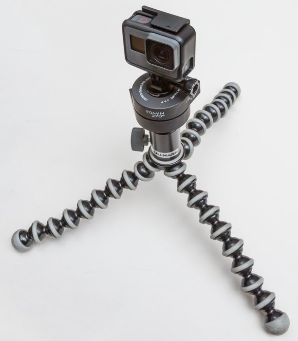 Фотография Joby Gorillapod, часового механизма 2-часового автопанорамирования Flow-Motion и камеры GoPro Hero 6.