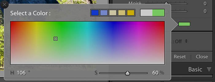 Lightroom screenshot of graduated filter tool panel - color effects for Lightroom filters