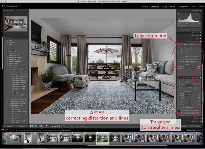 Lightroom интерфейс редактирования интерьерной фотографии - как редактировать фото