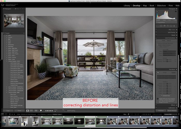 Lightroom интерфейс редактирования интерьерной фотографии - как редактировать фото