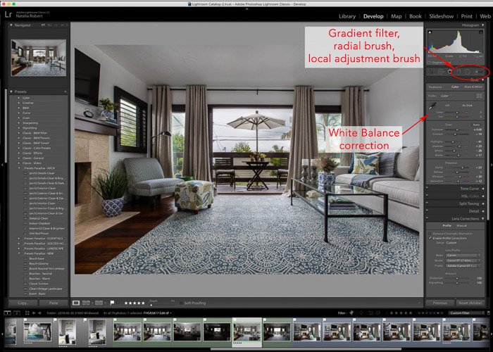 Lightroom интерфейс приемов редактирования интерьерной фотографии