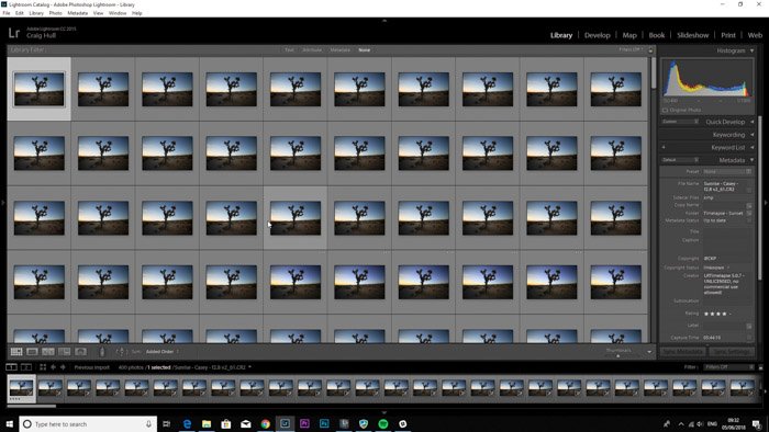 Lightroom screenshot of image sequence on LRTimelapse