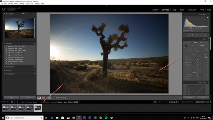 Lightroom screenshot of editing images on LRTimelapse - time lapse maker