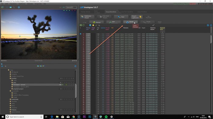 Скриншот использования программы time lapse для редактирования фотографий в Lightroom