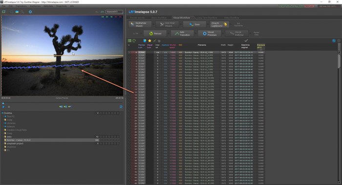 Lightroom screenshot of importing sequence on LRTimelapse
