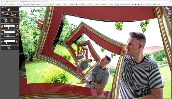 Скриншот размещения изображения на фотоспирали для создания фотографии с эффектом дросте