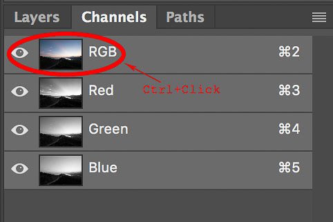 Скриншот выбора RGB для создания базовых масок светимости одним щелчком мыши