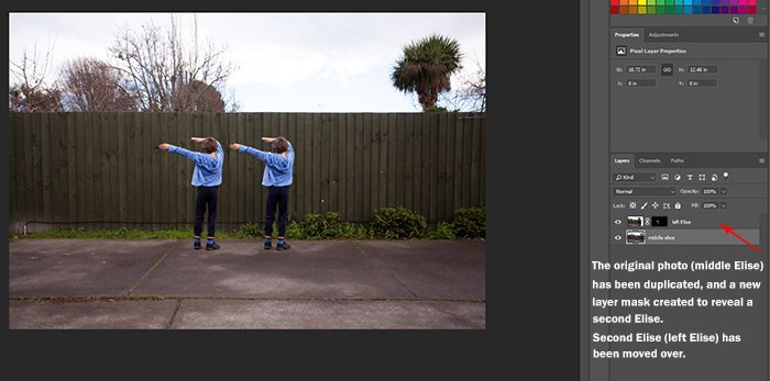 Скриншот использования Photoshop для редактирования фотографии танцующей маленькой девочки в многоплановый снимок