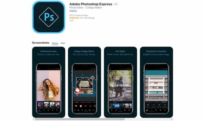 Скриншот приложения для редактирования Adobe Photoshop Express для android & iPhone
