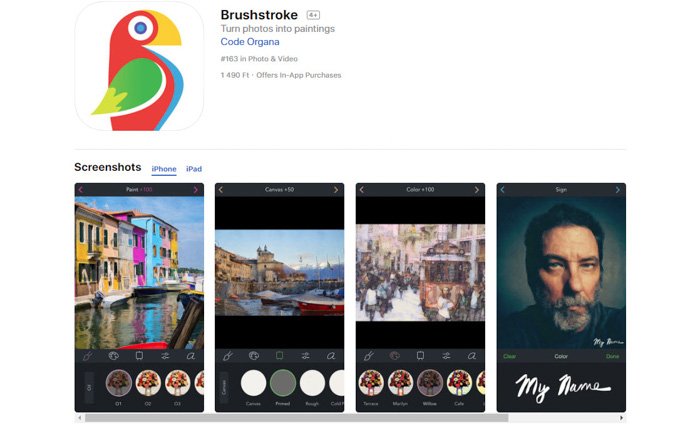 Скриншот приложения для рисования Brushstoke для превращения фотографий в эскизы