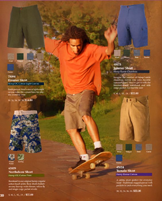 Реклама мужских шорт с фотографией скейтбордиста