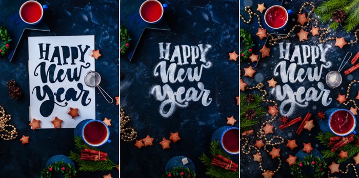 Волшебный рождественский фототриптих с пищевой типографикой