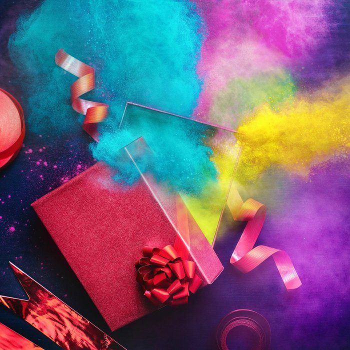 A colorful Christmas photography flat lay