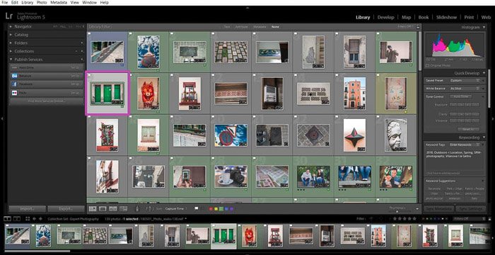 Скриншот открытия библиотеки изображений в Lightroom - изменение размера фотографий