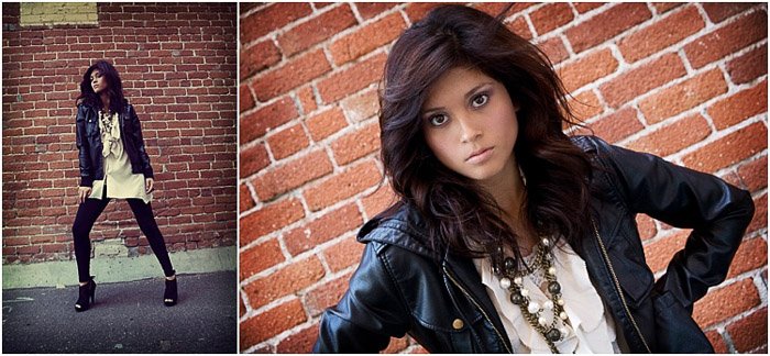 Stunning diptych of the dark haired girl posing outdoors - senior picture ideas
