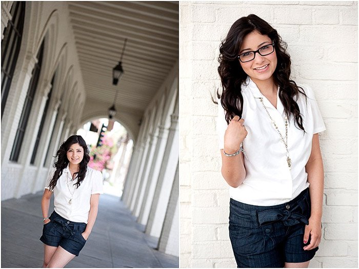 A senior photography diptych of the dark haired girl posing outdoors