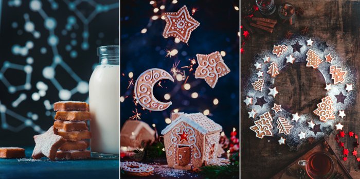 Триптих креативных фотографий рождественской еды