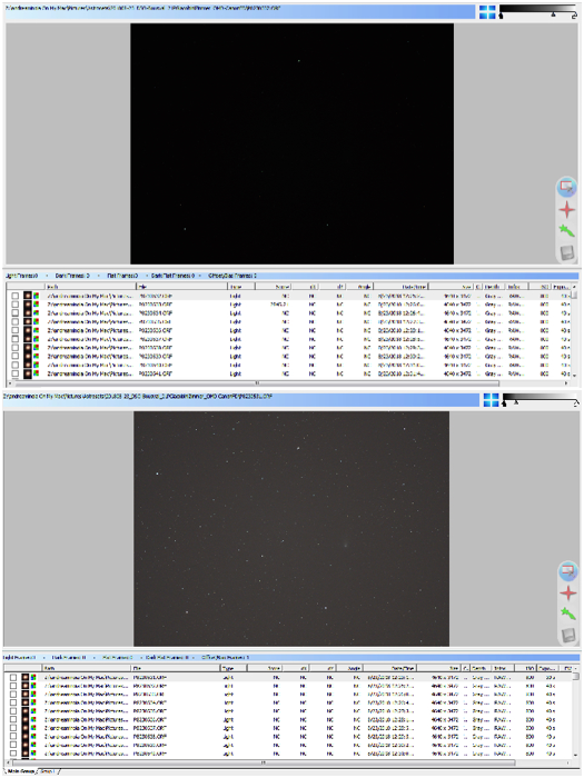 При использовании визуального растяжения изображение становится достаточно ярким, чтобы легко заметить комету. В правой части окна видно небольшое меню для работы с изображением.