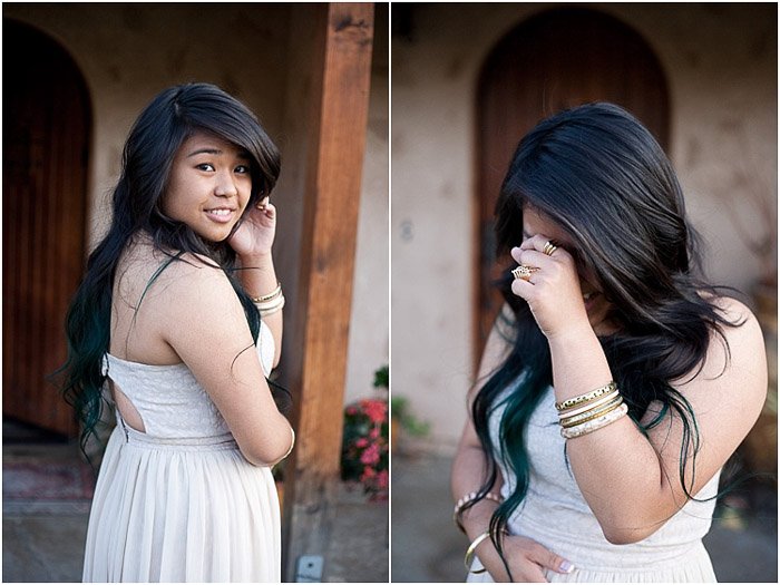 Cute prom pictures diptych of a teen girl posing outdoors