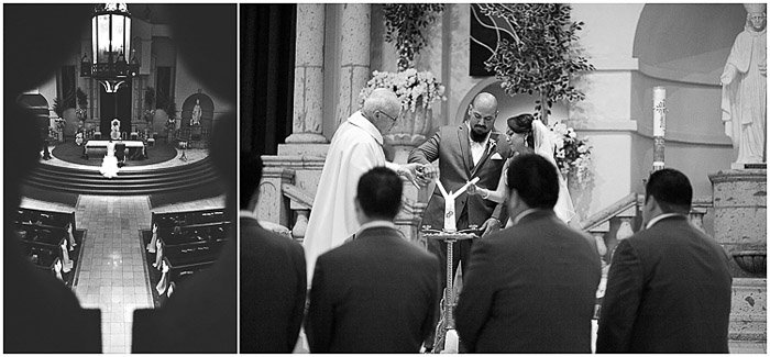 Диптих черно-белых свадебных фотографий в процессе службы