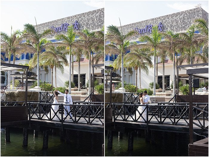 Диптих свадебной фотографии пары, позирующей на открытом воздухе у гавани