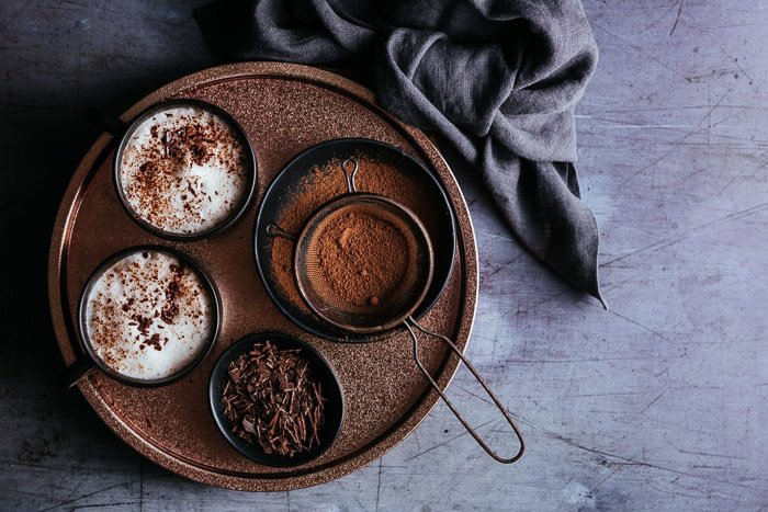 A flat lay food photo of delicious chocolate dessert - using lightroom shortcuts