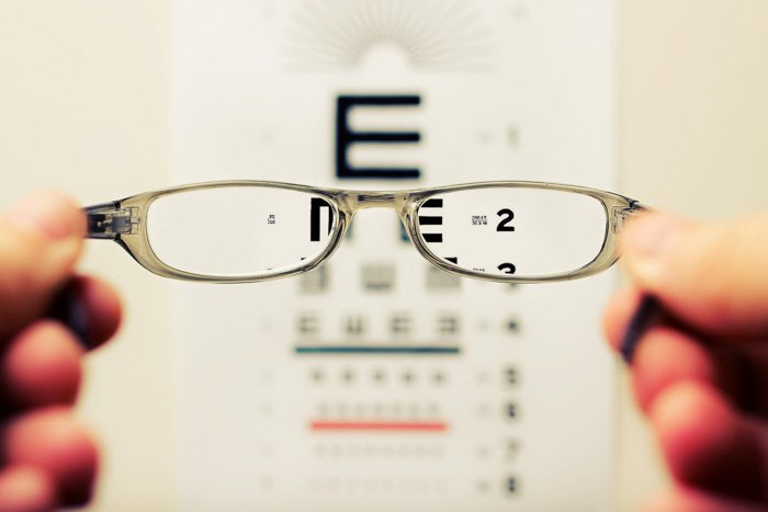 Диаграмма для проверки зрения, увиденная через очки
