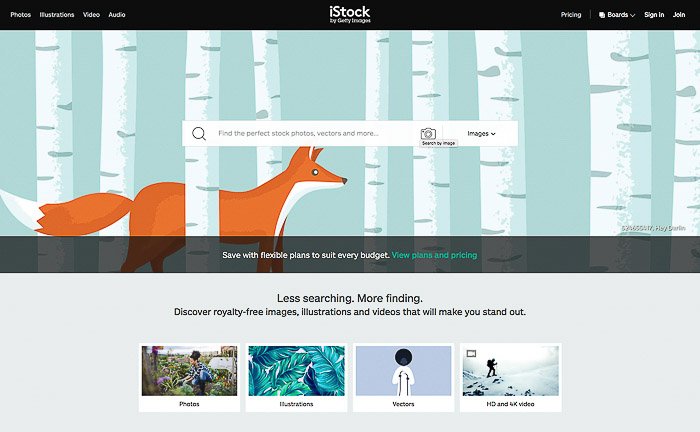 Скриншот домашней страницы iStock Photos - продажа фотографий онлайн на стоковые сайты