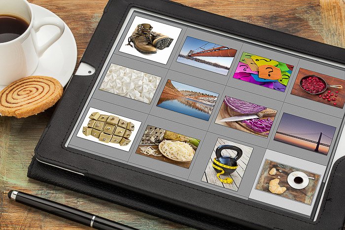 Планшет со стоковыми фотографиями на экране - продавайте фотографии онлайн