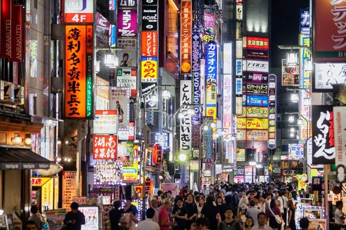The bustling cityscape of Kabukicho night life area in Tokyo at night - tokyo japan photography