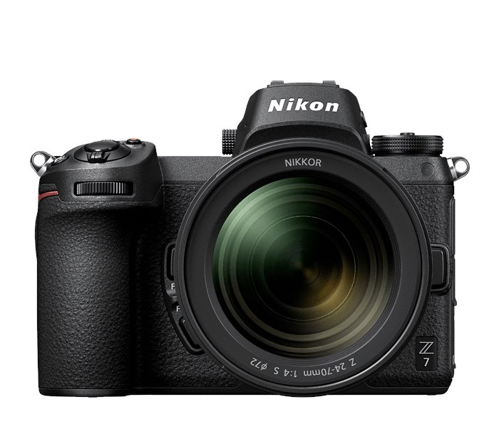 Вид спереди беззеркальной камеры Nikon Z7