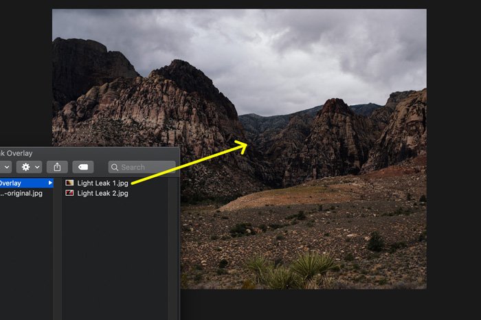 Скриншот, показывающий, как использовать наложение световых потоков в Photoshop