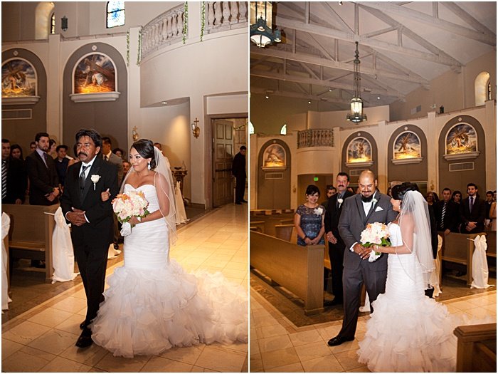 Диптих свадебный портрет невесты, идущей к алтарю, и пары в браке - свадебная флеш-фотография