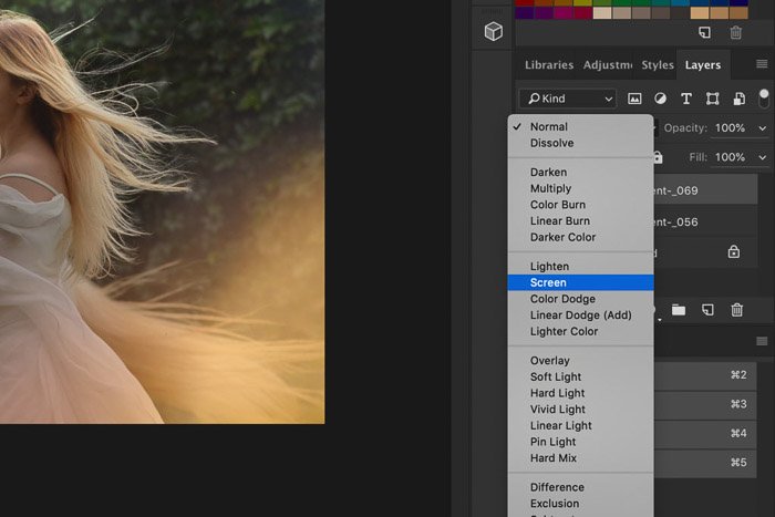 Скриншот, как использовать наложения Photoshop - режим смешивания