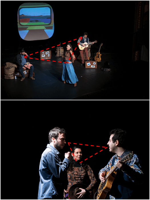 A theatre photography diptych of actors performing onstage