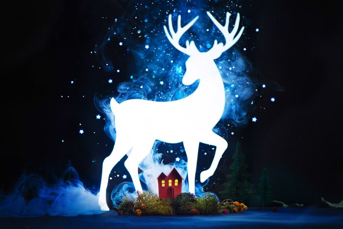Креативный рождественский тематический натюрморт, снятый со спидлайтом