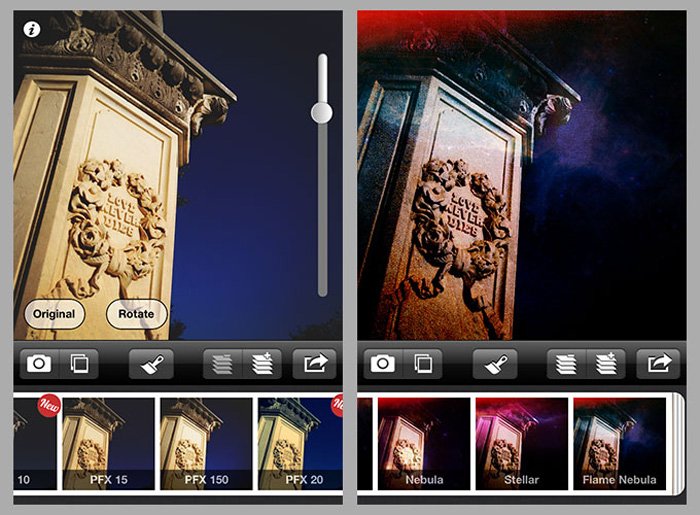 Скриншот приложения Picfx для добавления текстур к фотографиям - текстурные фильтры