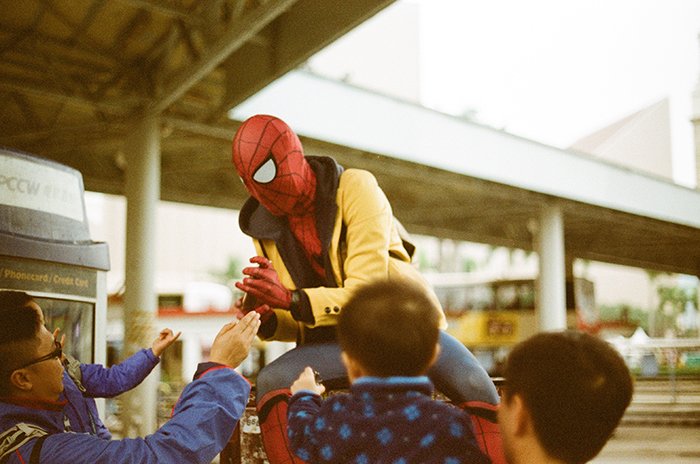 Dreamy cosplay photography of the person dressed as spiderman