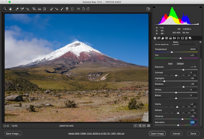 screenshot showing how to photoshop landscape photos - Saturation and colors