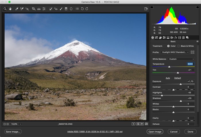 screenshot showing how to photoshop landscape photos -white balance